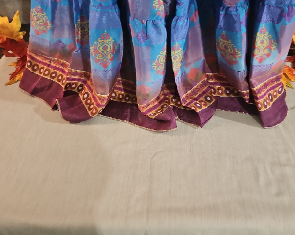 Purple/Blue Patterned Women's Silk Wide Pants fits up to a 3x - Picture 3 of 5